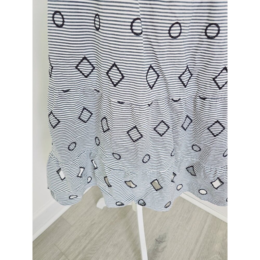 Madewell Embroidered Stripe Midi Navy White 100% Cotton Geometric Full Skirt XS - Picture 4 of 11